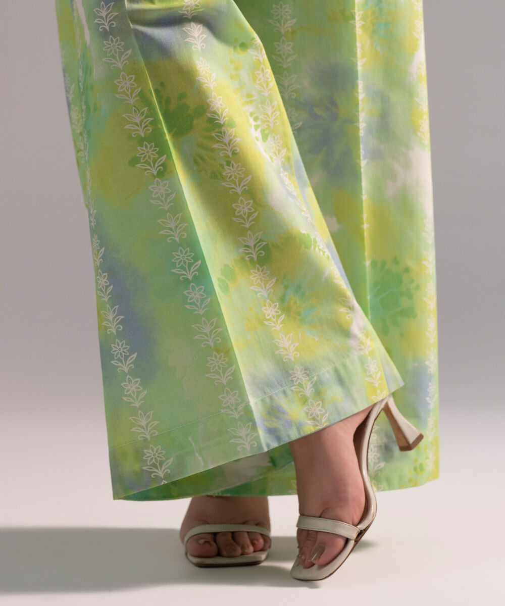 Women's RTW Cambric Printed Bright Green Flared Pants