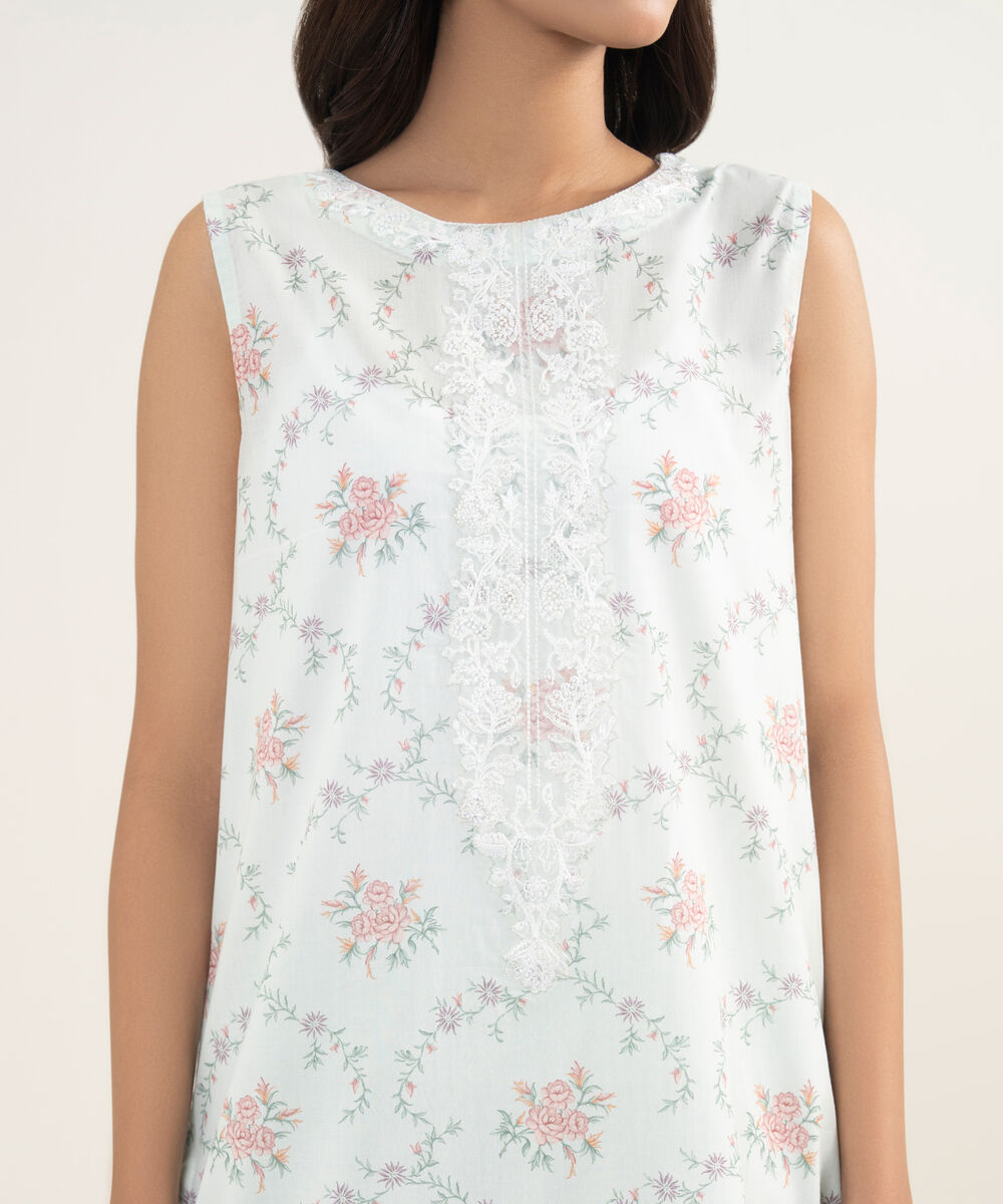 Women's Unstitched Lawn Embroidered Aqua  2 Piece Suit