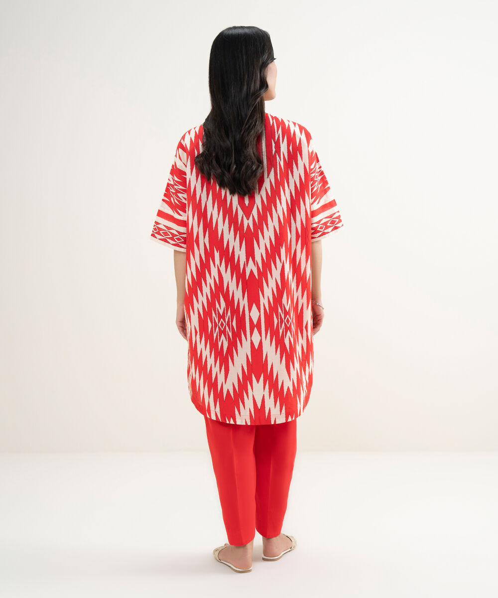 Women's RTW Lawn Printed Red Drop Shoulder Shirt