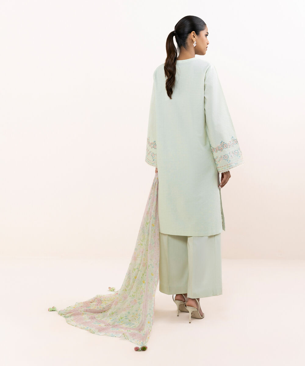 Women's Unstitched Linen Jacquard Dyed Three Piece Suit