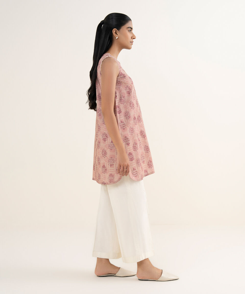 Women's Unstitched Lawn Printed Pink Shirt