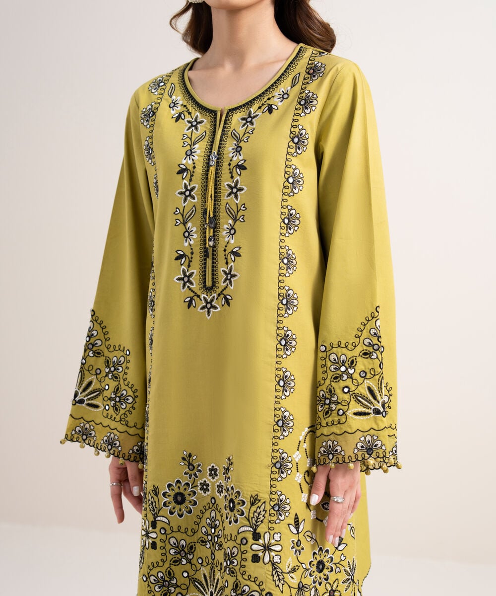 Women's Unstitched Lawn Embroidered Yellow 3 Piece Suit