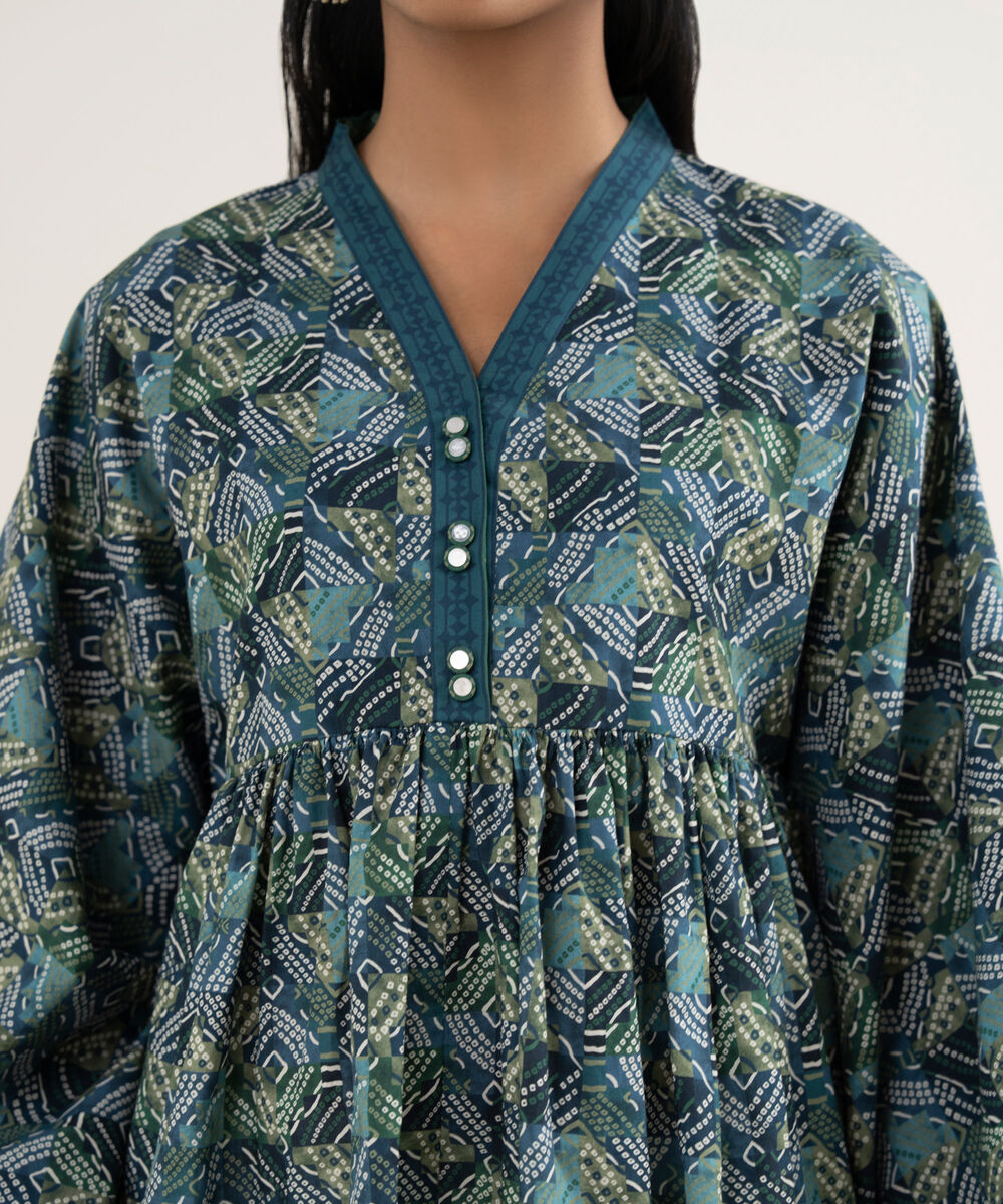 Women's Unstitched Cotton Printed Blue Shirt