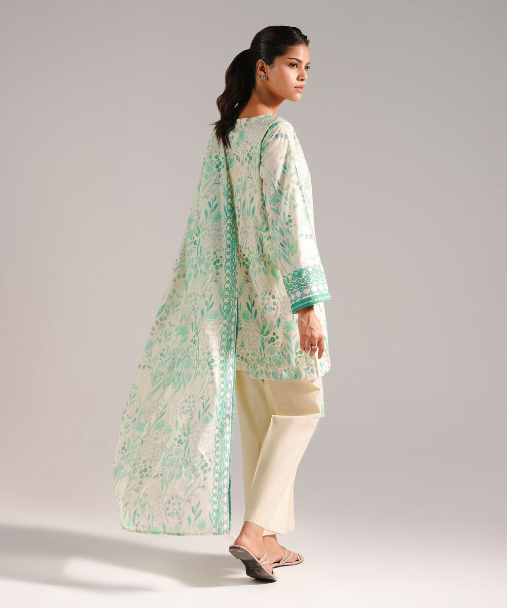 Women's RTW Cotton Viscose Printed Cream 2 Piece Suit