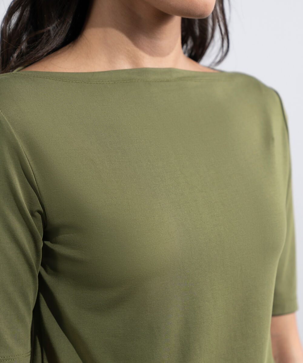 Women's Olive Green Soft Slash Neck Top