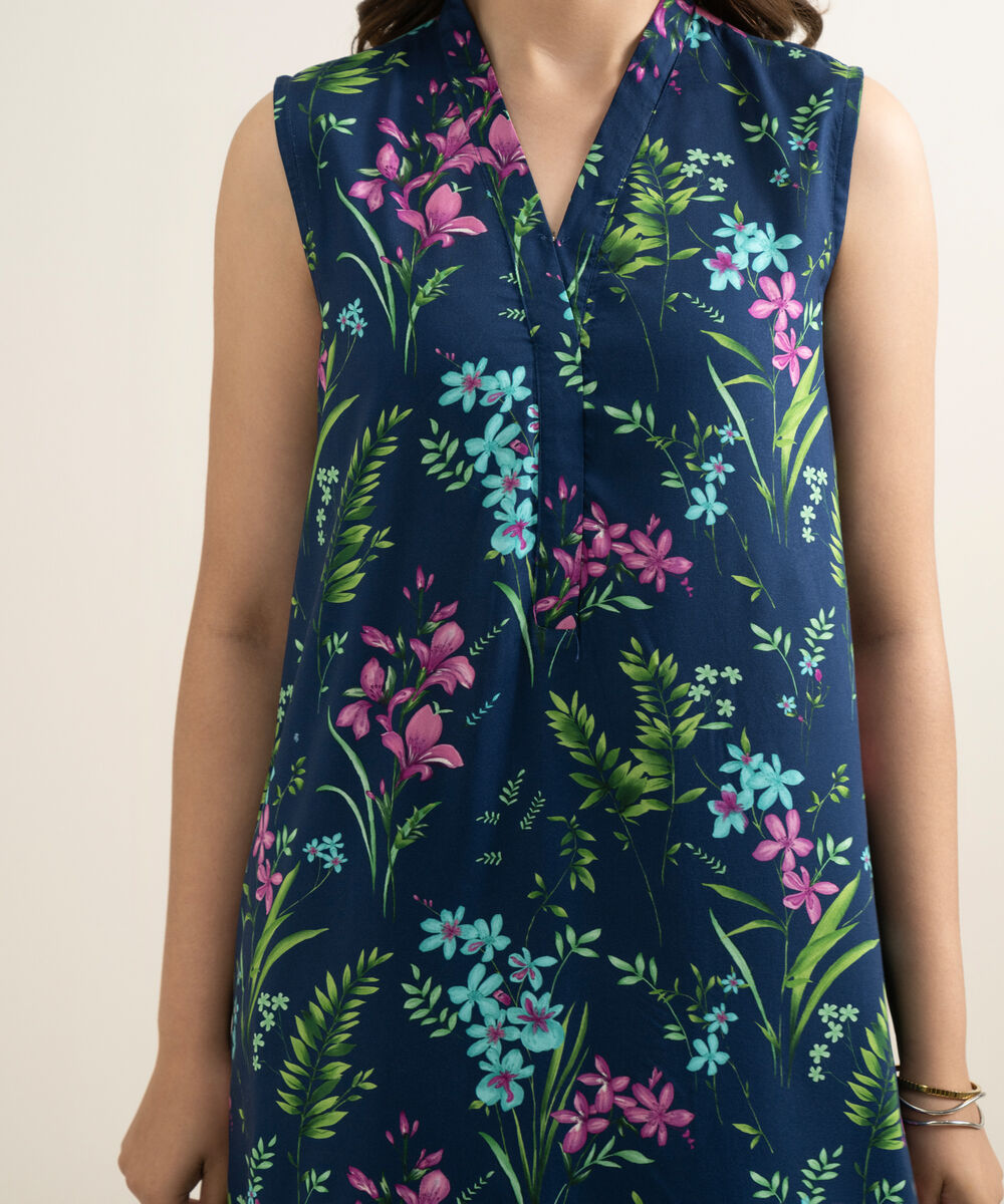 Women's RTW Arabic Lawn Printed Blue 2 Piece Suit