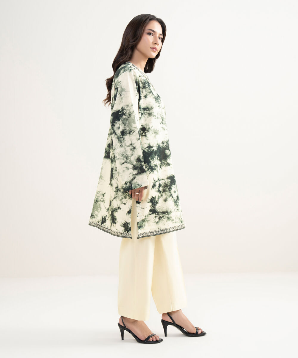 Women's RTW Cotton Viscose Embroidered Off White Straight Shirt