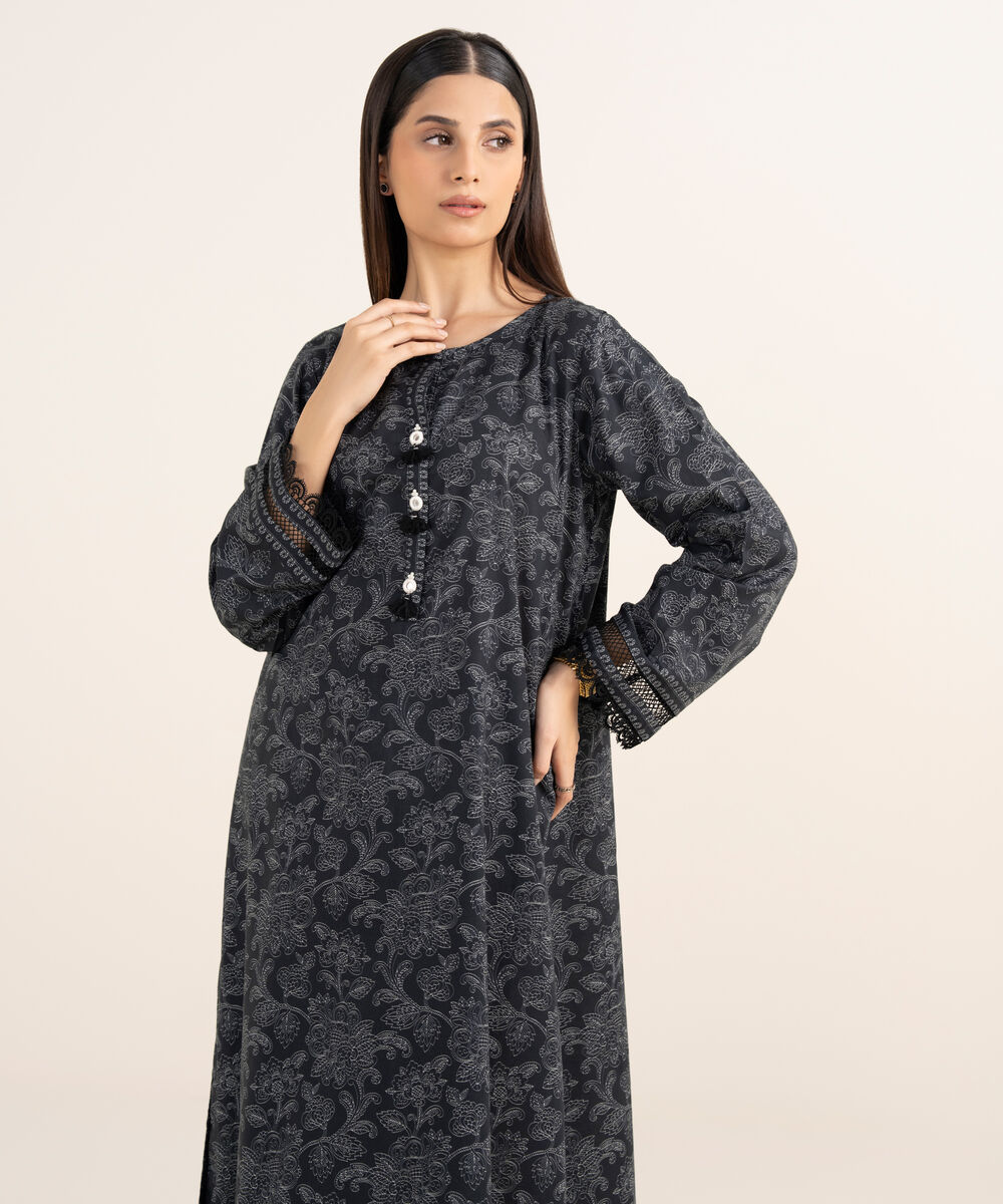 Women's RTW Lawn Viscose Black Printed Straight Shirt