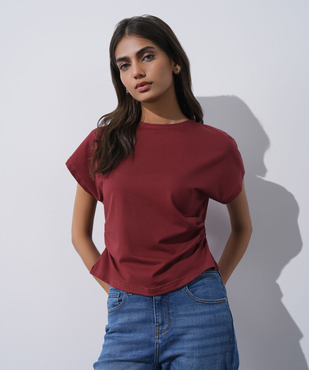 Women's Western Wear Red Short Sleeve Kimono T-Shirt