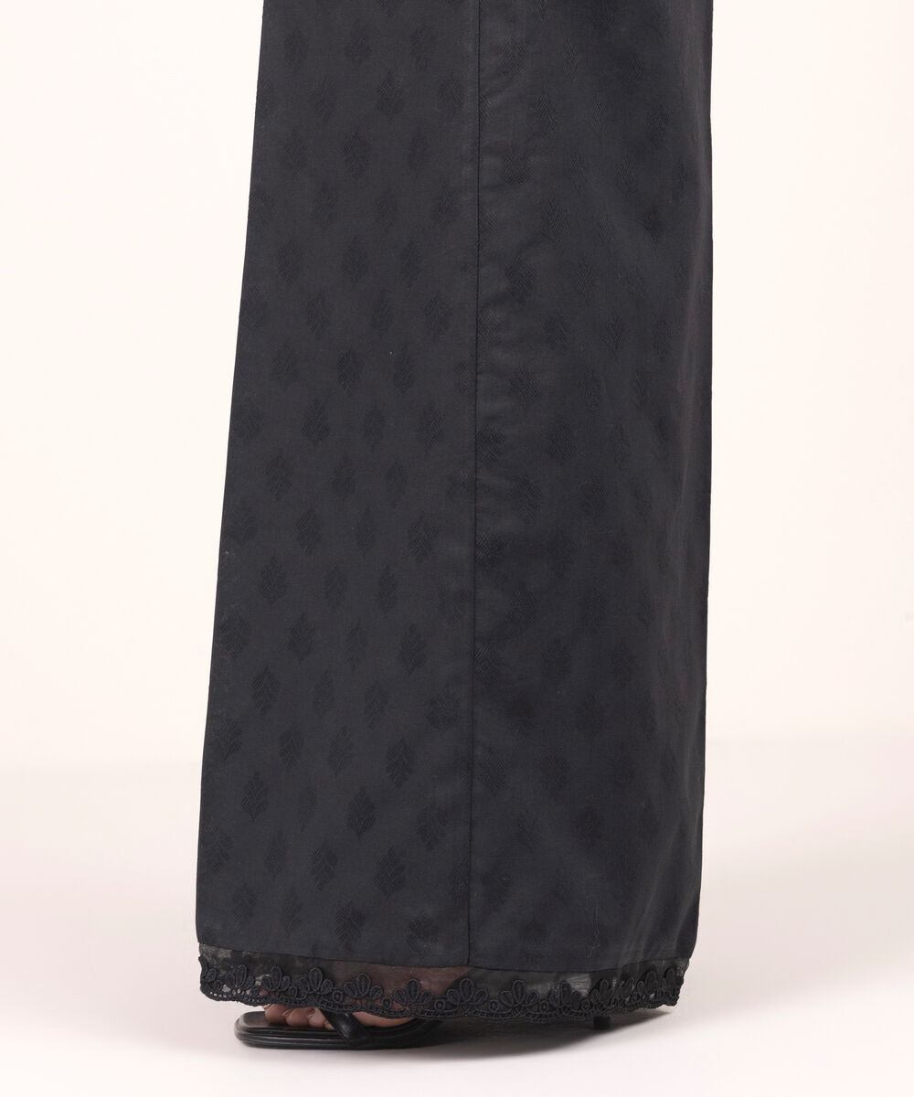 Women's RTW Self Jacquard Solid Black Flared Pants