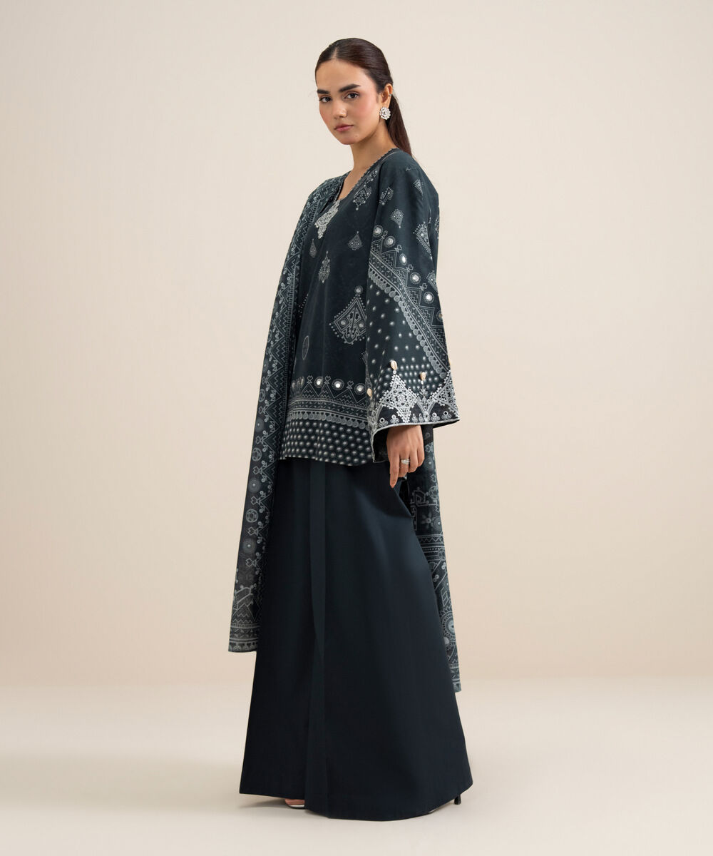 Women's Unstitched Lawn Embroidered Black 3 Piece Suit