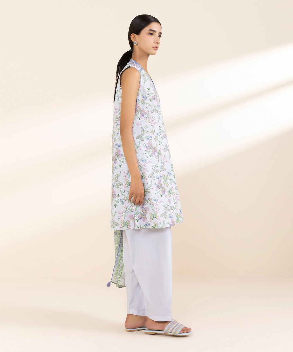 Women's Unstitched Lawn Printed Blue 3 Piece Suit