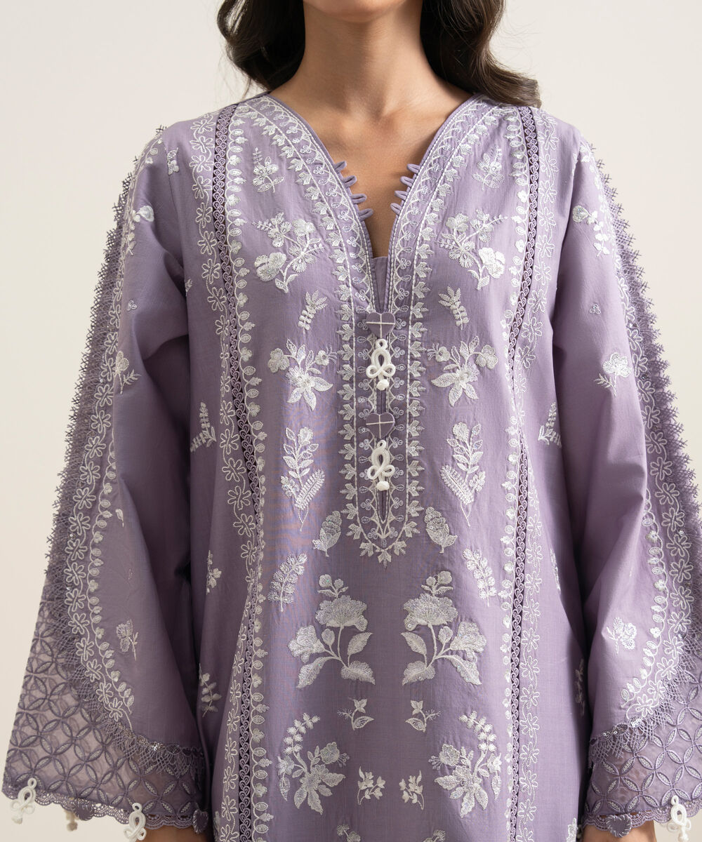 Women's Unstitched Lawn Embroidered Purple