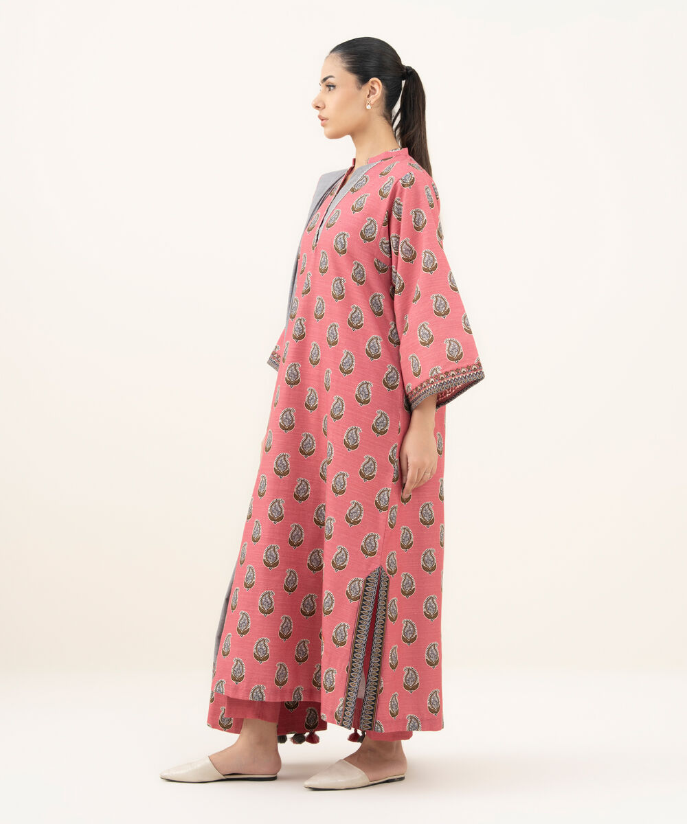 Women's Unstitched Printed Khaddar Pink 3 Piece Suit