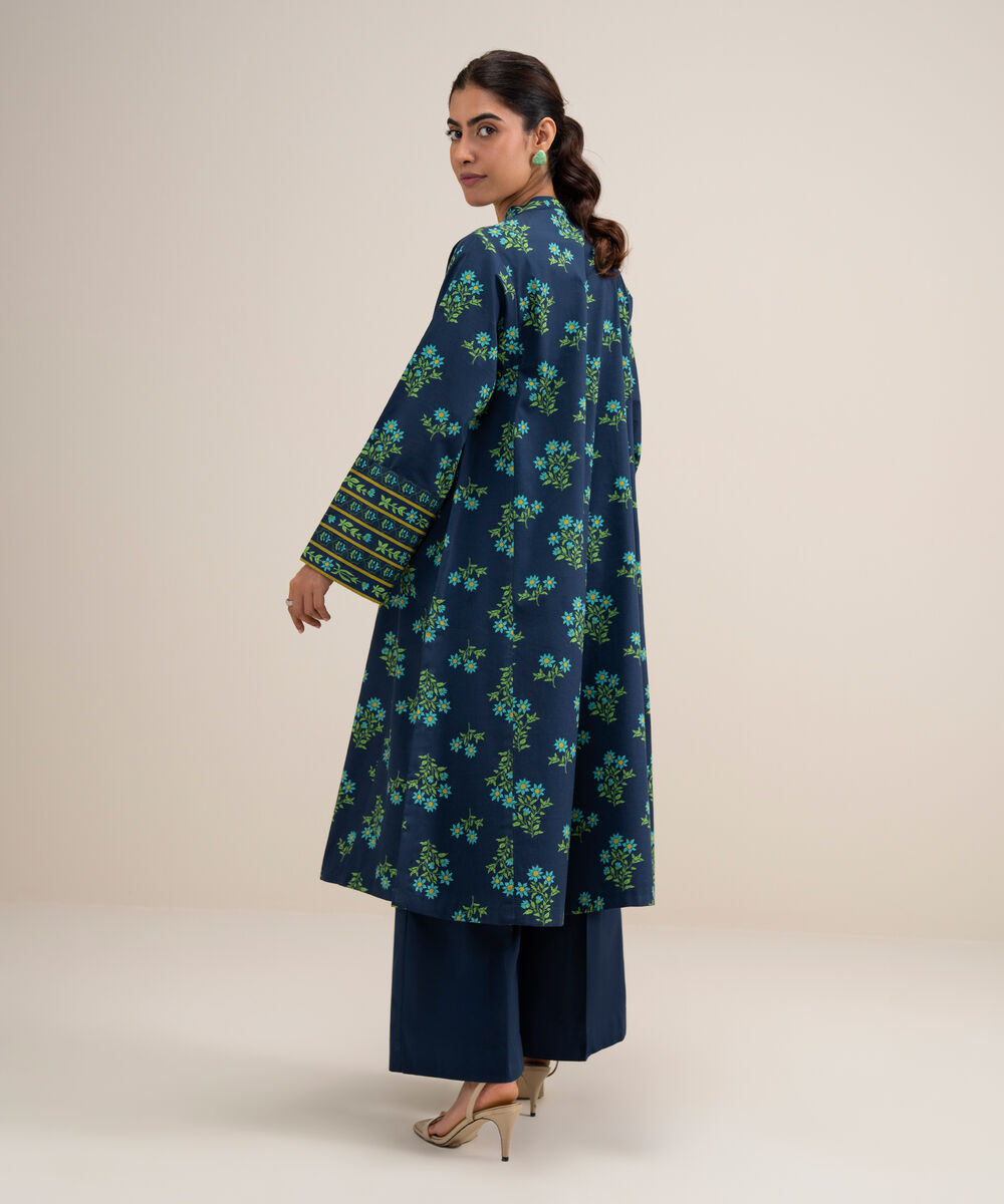 Women's Unstitched Lawn Embroidered Navy Blue 2 Piece Suit