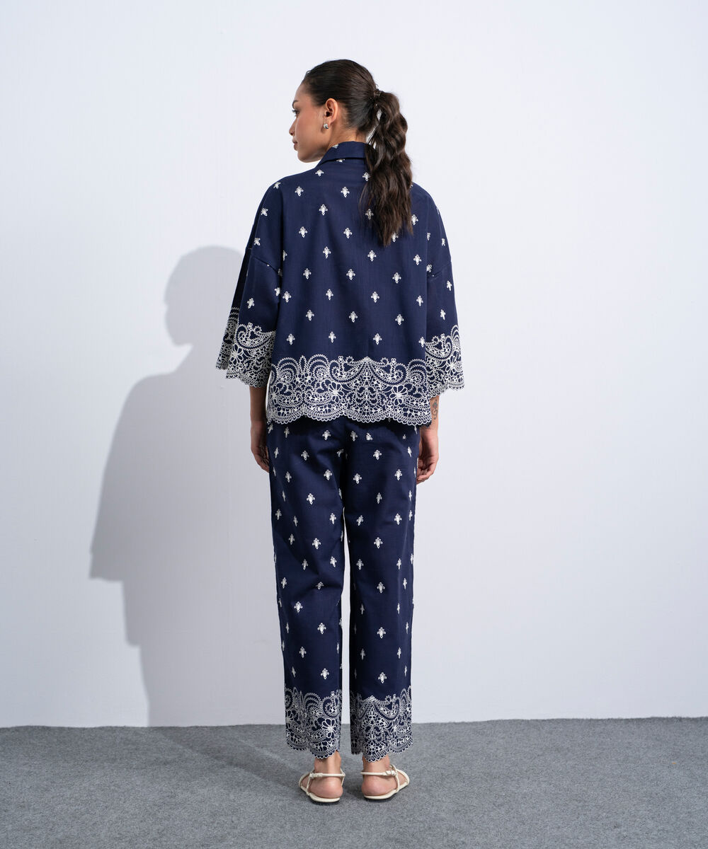 Women's Western Navy Embroidered Straight-Fit Trousers