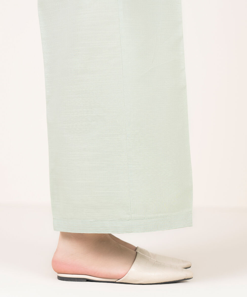 Women's RTW Khaddar Solid Mint Green Flared Pants