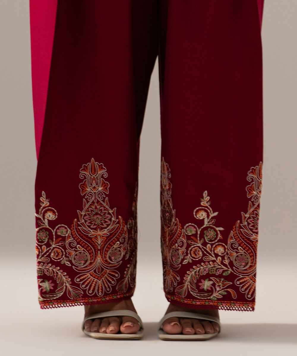 Women's RTW Cambric Solid Maroon Farshi Shalwar