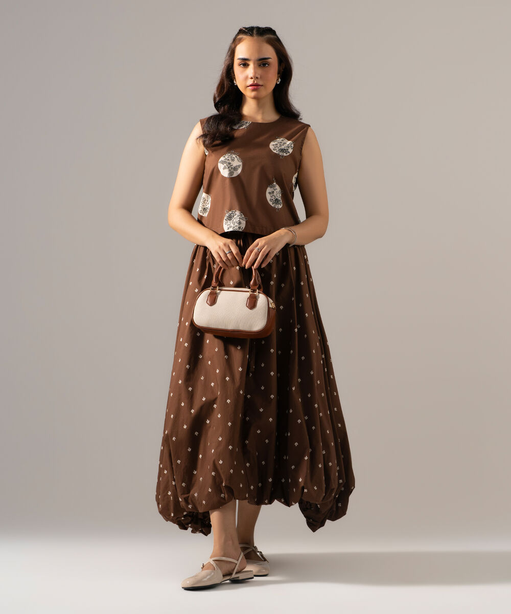 Women's RTW Poplin Printed Brown Top