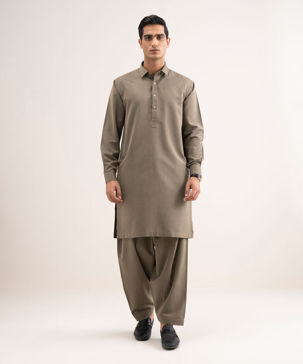 Men'S Stitched Light Brown Luxury Wash And  Wear Suit