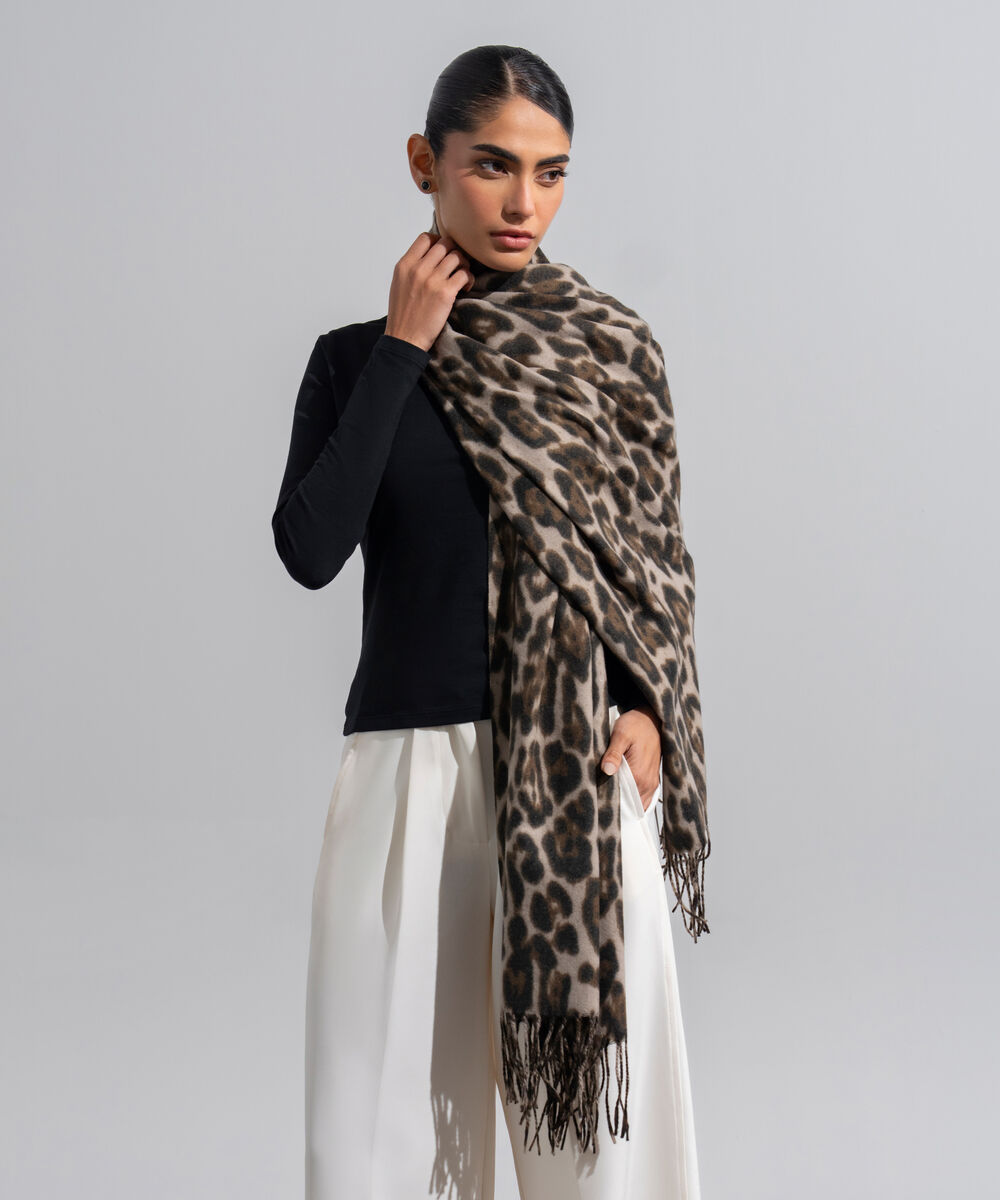 Women's Western Wear Black Polyester Textured Woolen Scarf