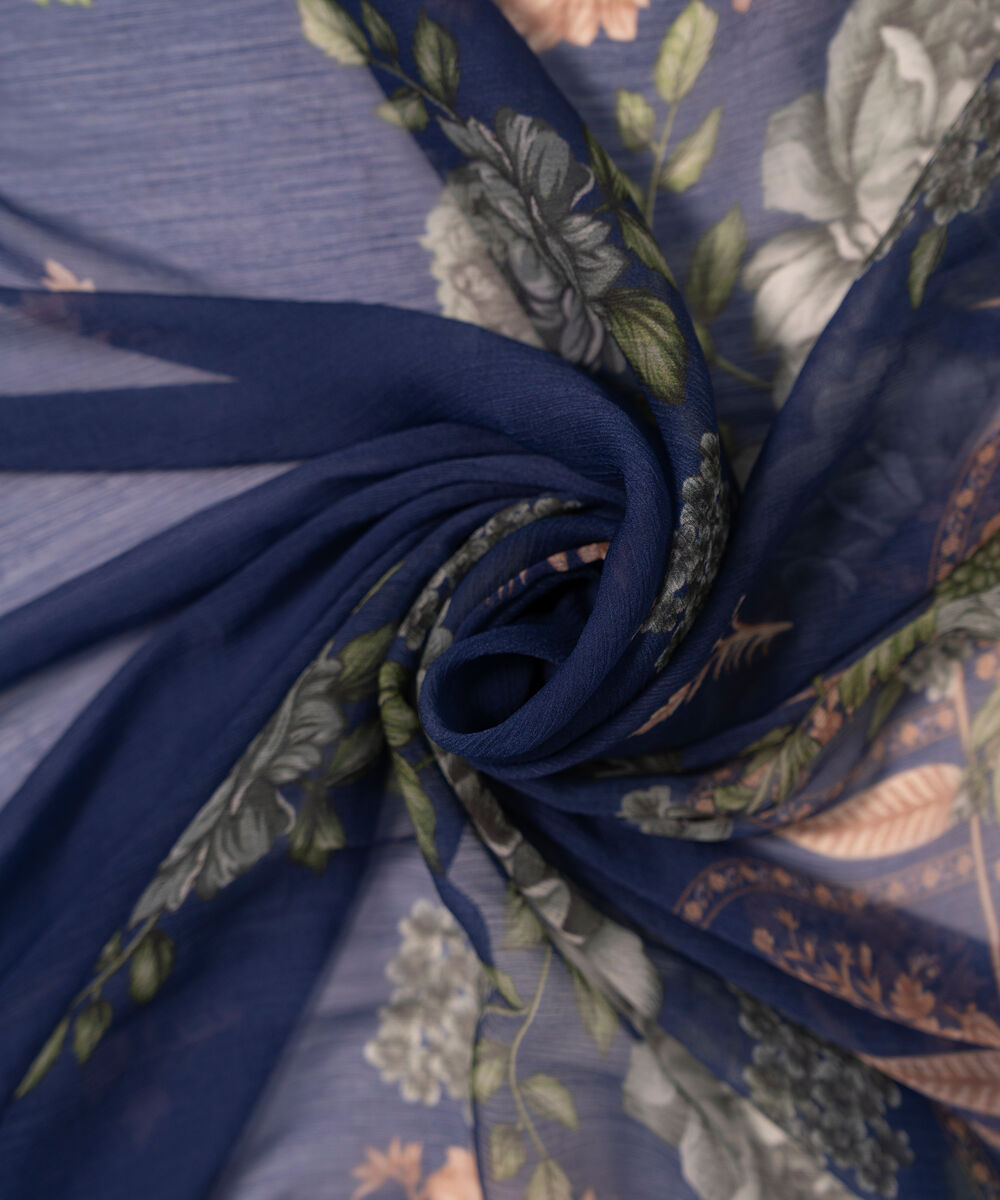 Chiffon Printed Dark Blue Dupatta