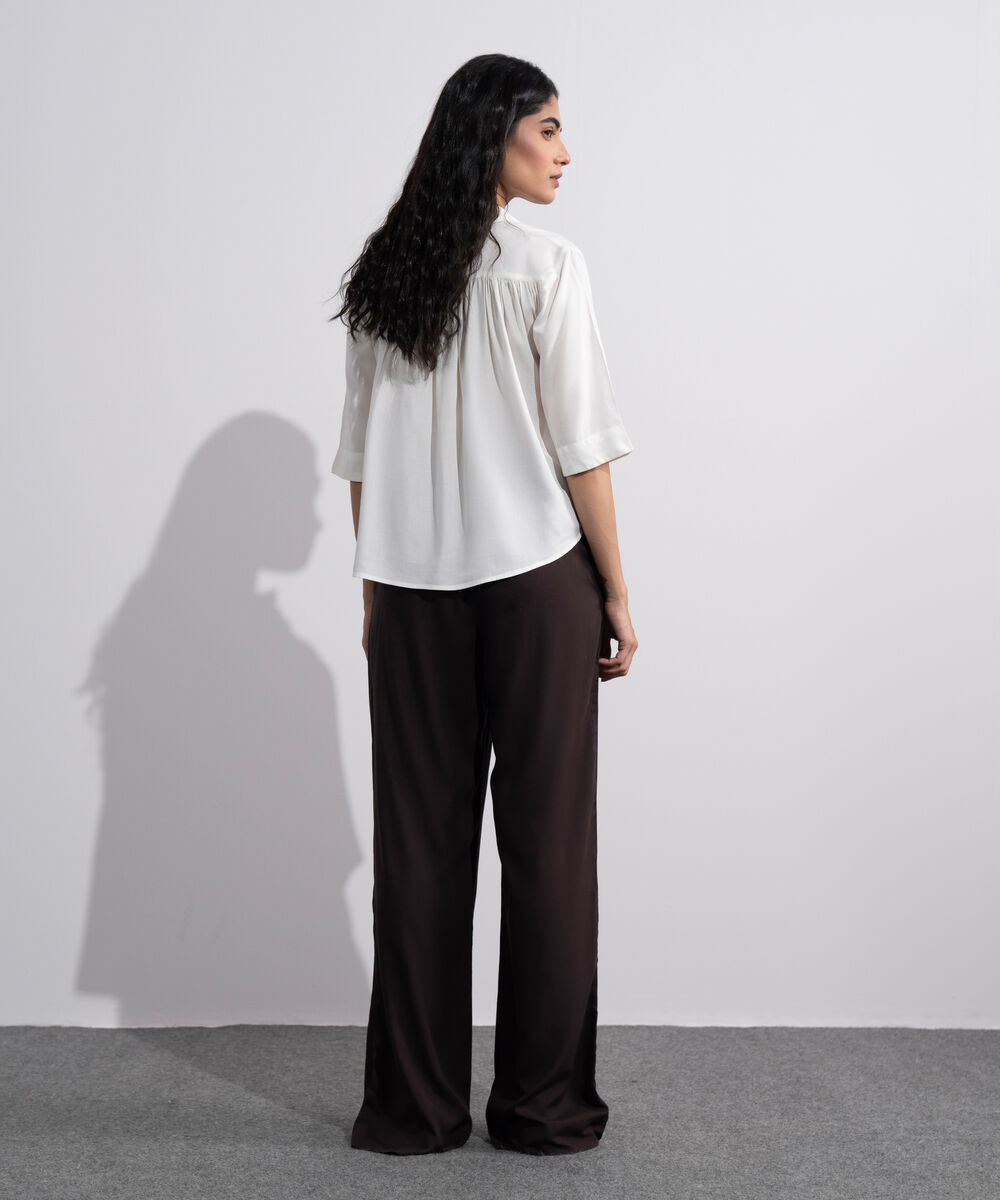 Women's Beige  V-Neck Flowy Top