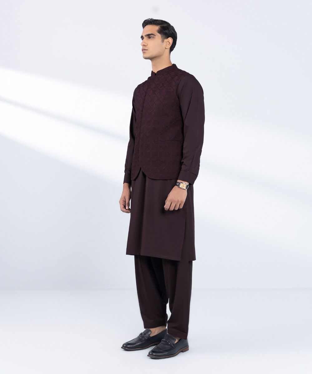 Men's Stitched Embroidered Red Waistcoat