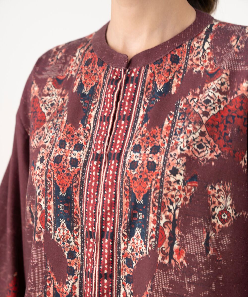 Women's RTW Cotton Embroidered Brown Drop Shoulder Shirt