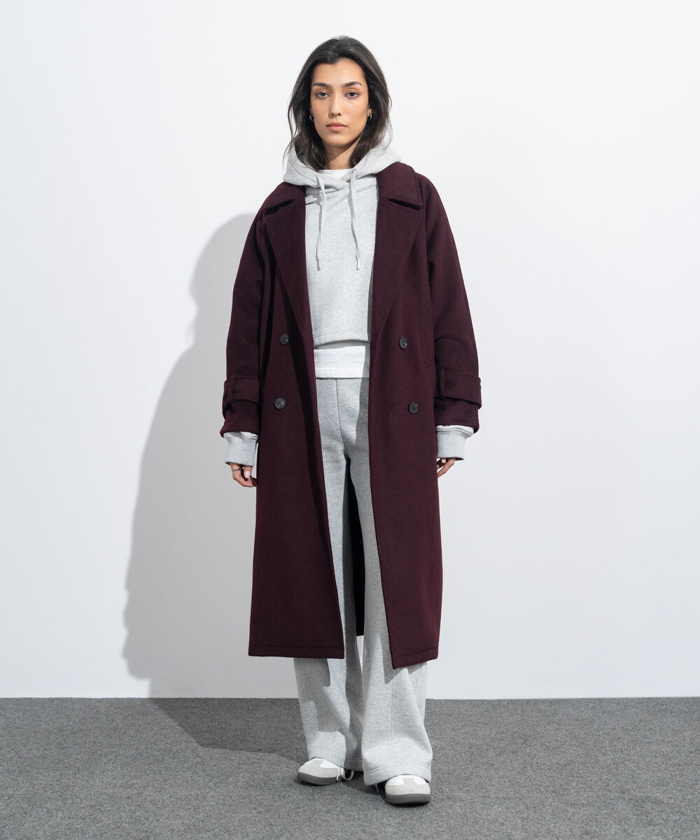 Women's Western Wear Merlot Oversized Double Breasted Coat