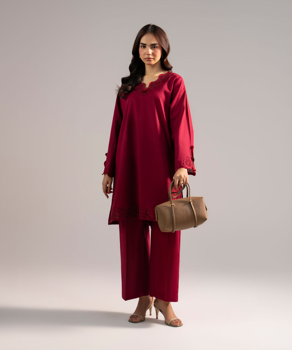 Women's RTW Cross Hatch Solid Maroon Straight Shirt