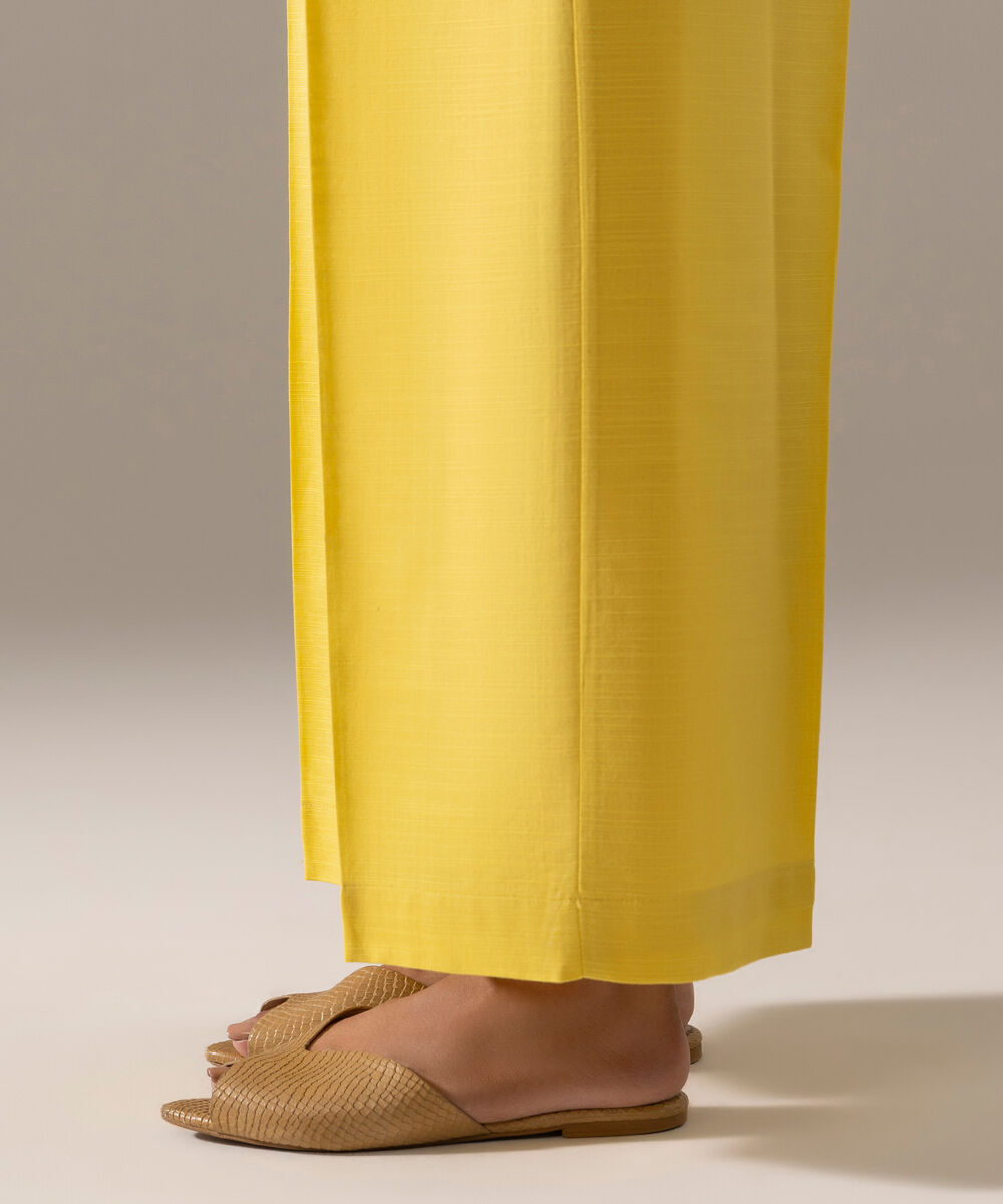 Women's RTW Khaddar Solid Pale Yellow Culottes