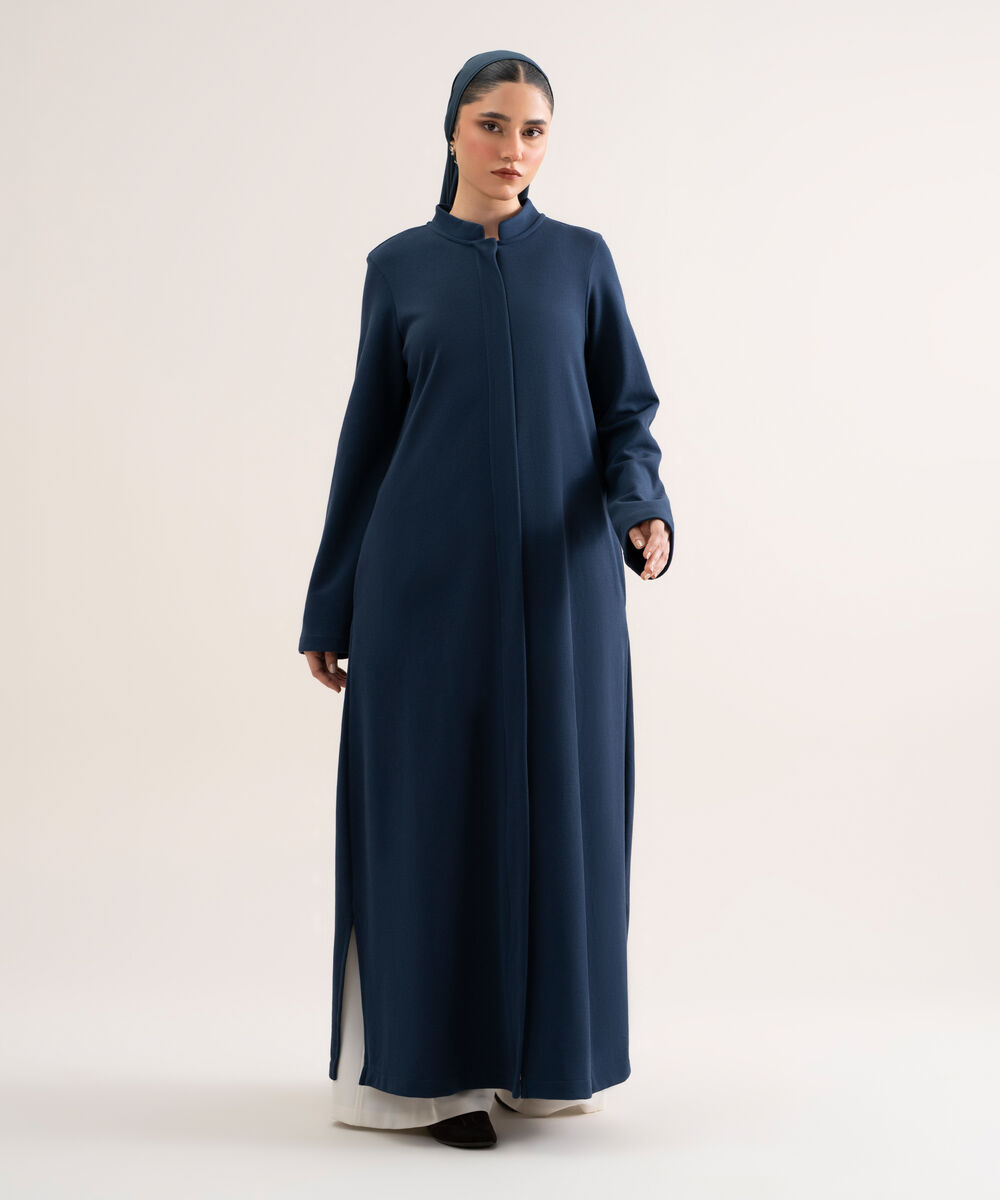 Women's Navy Blue Knit Abaya Set