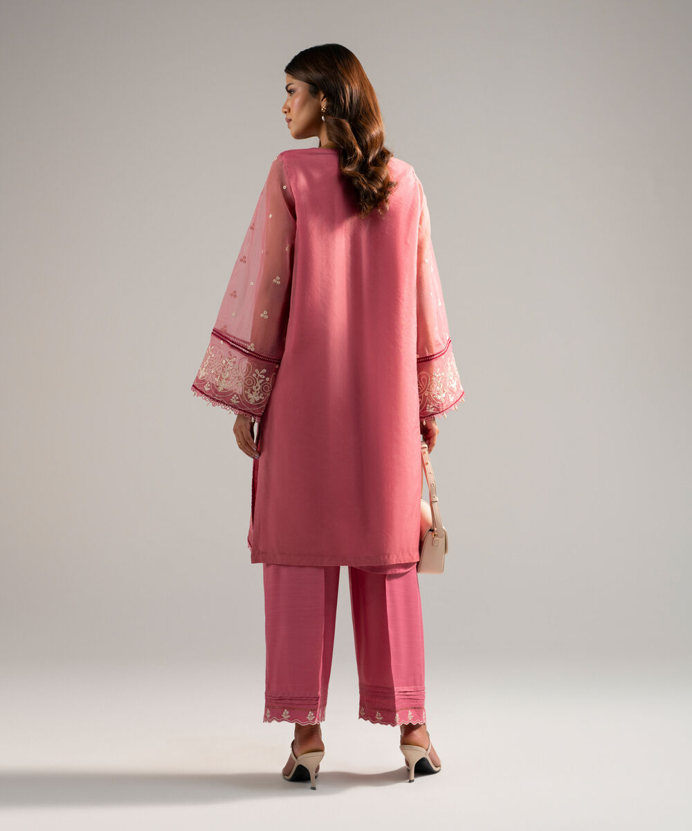 Women's RTW Blended Organza Embroidered Pink 2 Piece Suit