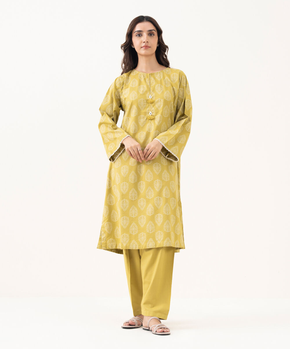 Women's RTW Cotton Viscose Printed A-Line Yellow Shirt