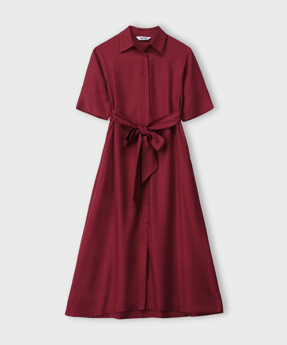 Women's Western Wear Red Short Sleeve Dress With Belt