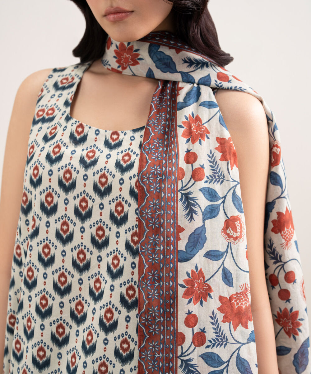 Women's Unstitched Lawn Embroidered Multi 2 Piece Suit