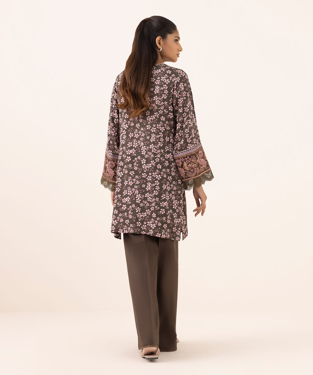 Women's RTW Arabic Lawn Brown Embroidered A-Line Shirt