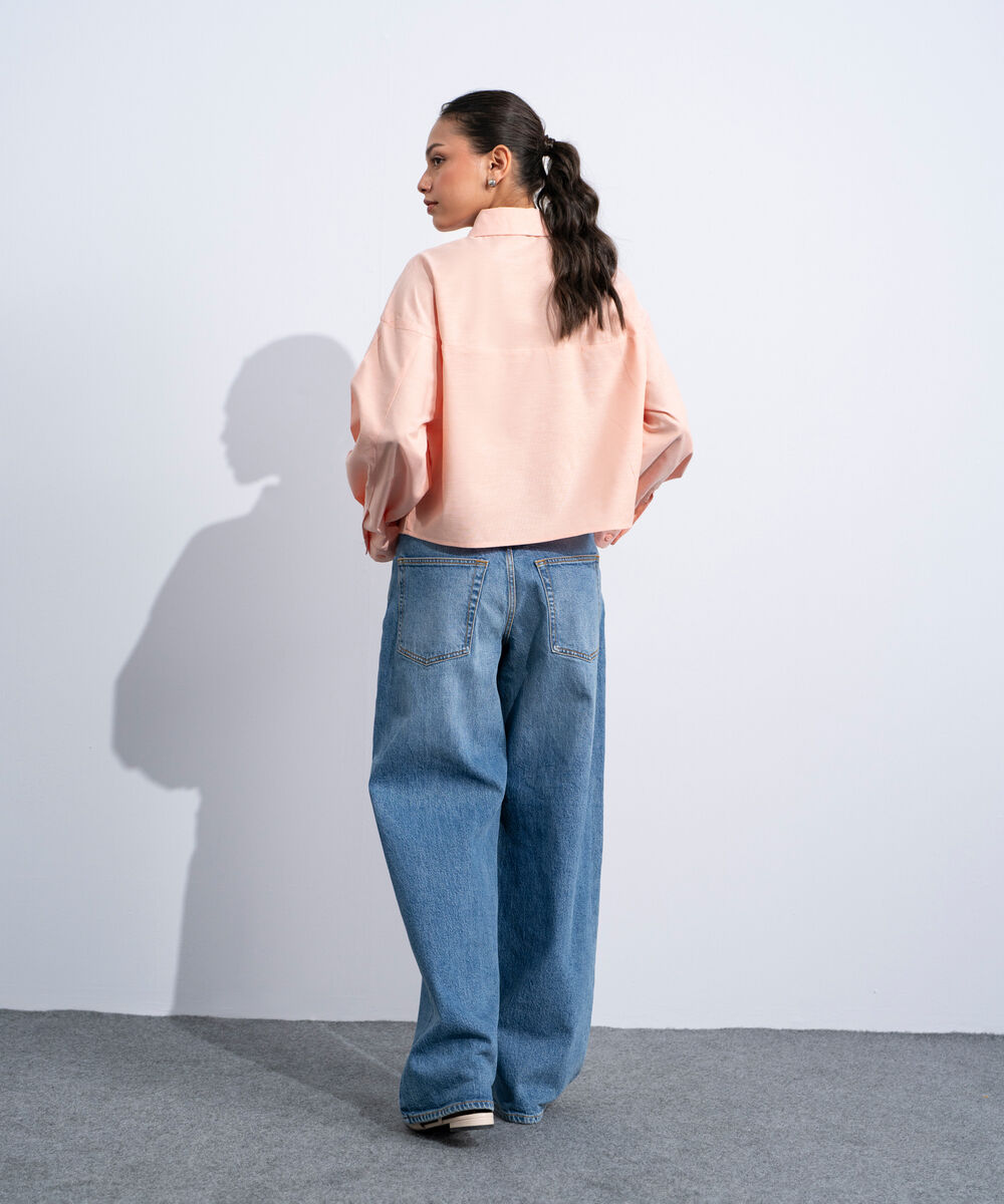 Women's Western Pink Short Body Oxford Shirt