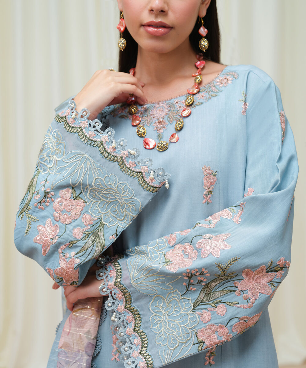 Women's Unstitched Dull Viscose Raw Silk Dyed Three Piece Suit