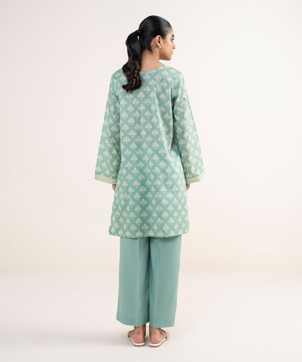 Women's RTW Lawn Teal Embroidered Straight Shirt