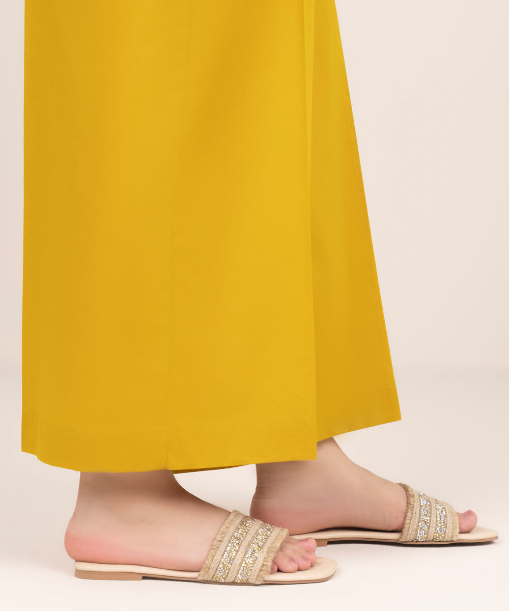 Women's RTW Cambric Mustard Solid Straight Pants