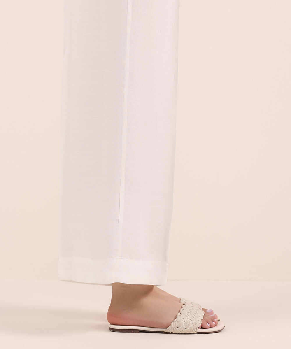 Woman - White Raw Silk Culottes