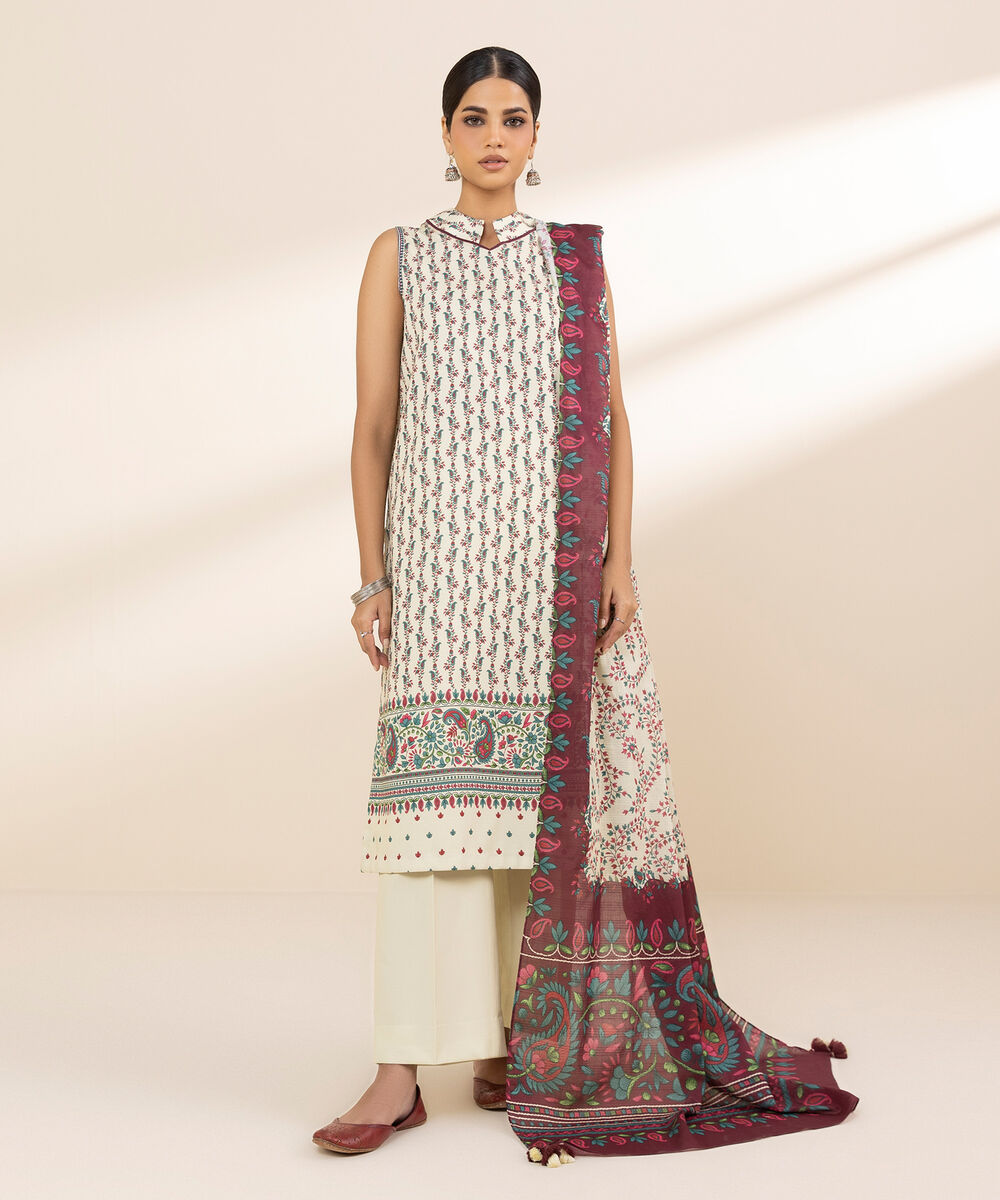 Women's Unstitched Lawn Printed Multi 3 Piece Suit