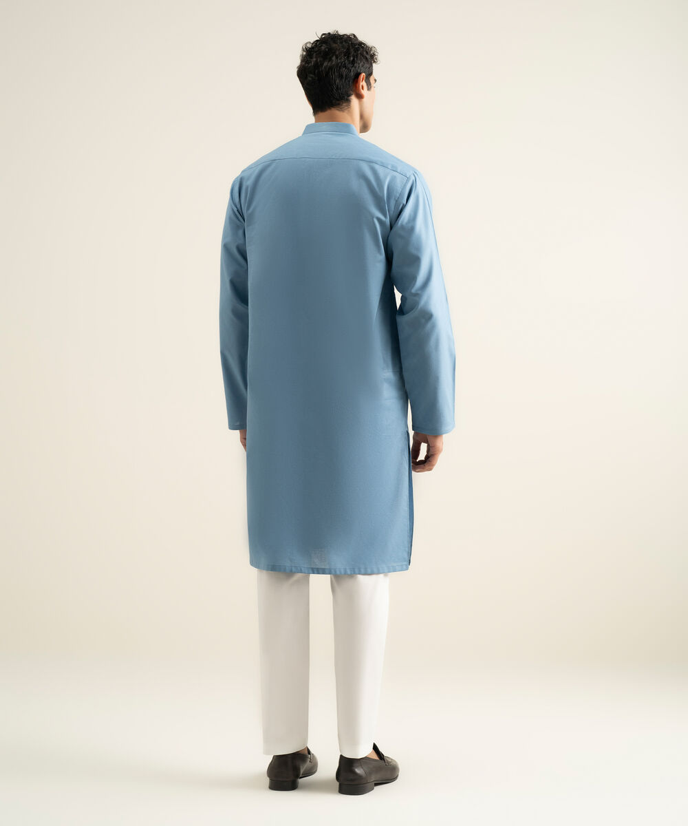 Men's blue Cotton Jacquard Kurta