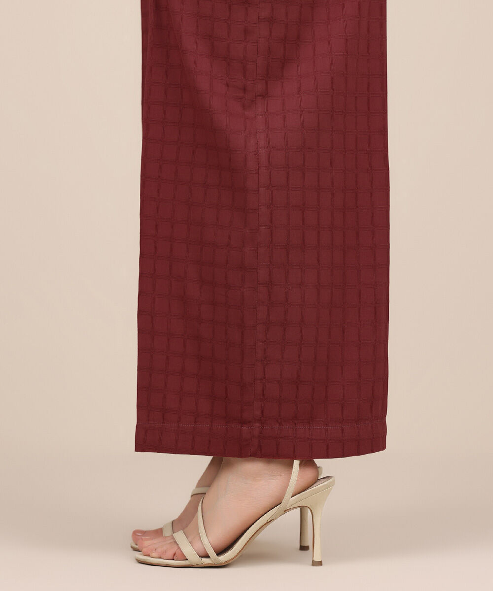 Women's RTW Textured Cotton Red Solid Culottes