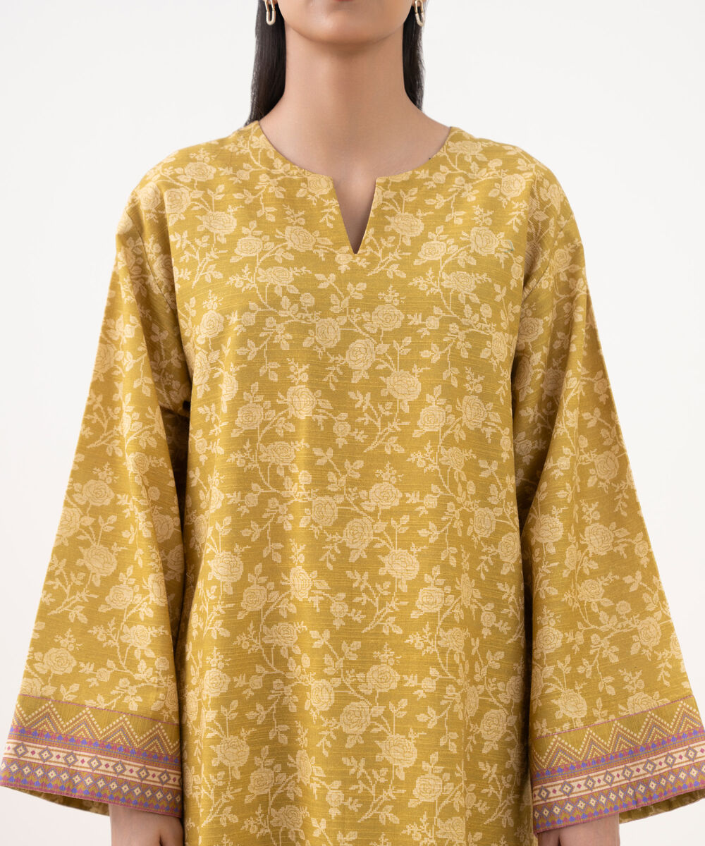 Women's Unstitched Light Khaddar Printed Yellow 3 Piece Suit