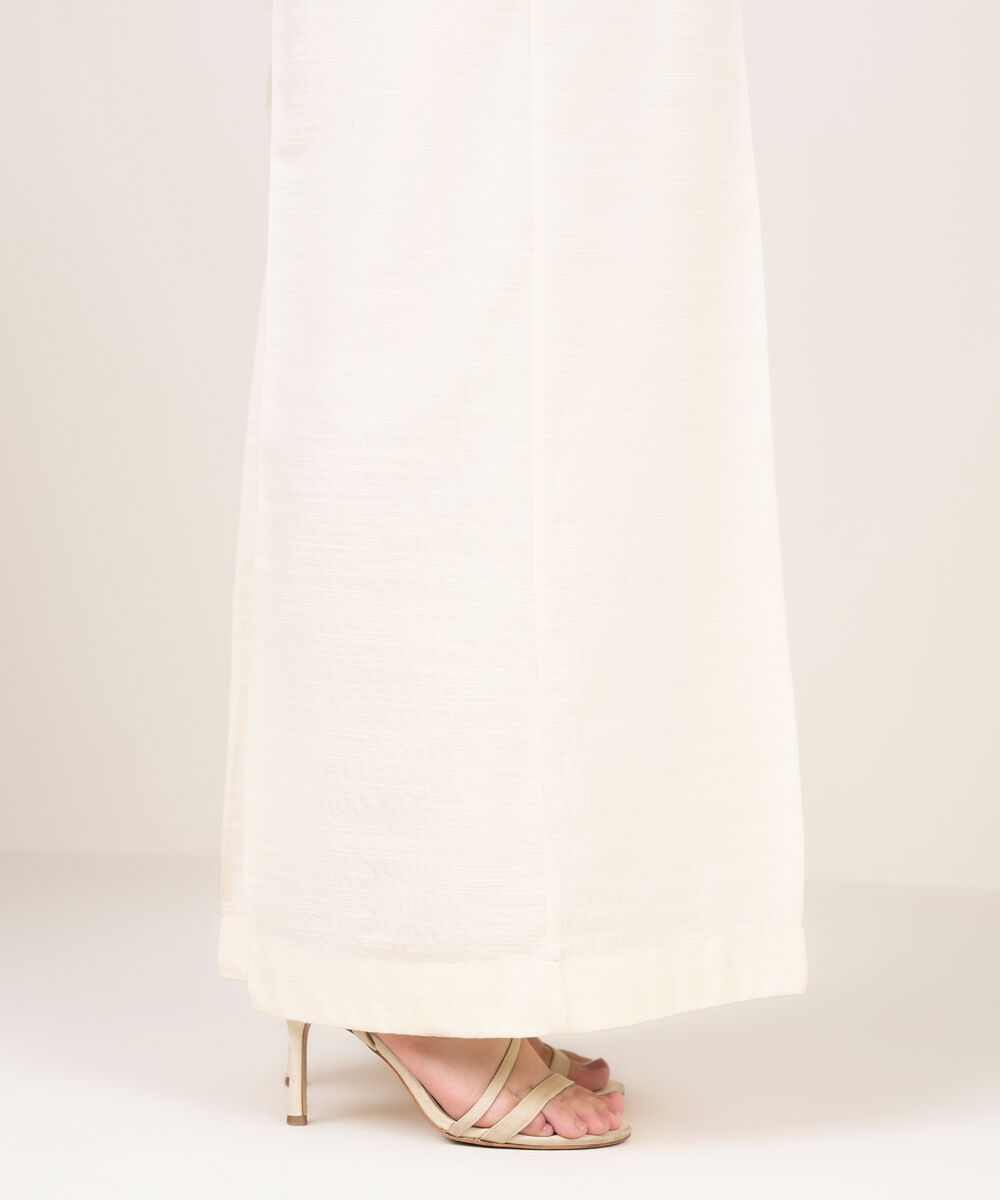 Women's RTW Khaddar Solid Off White Flared Pants