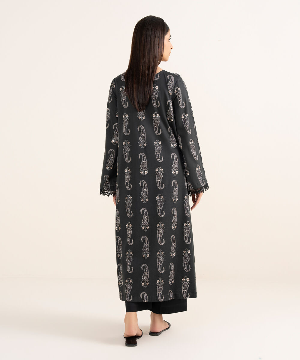 Women's RTW Lawn Viscose Black Printed A-Line Shirt