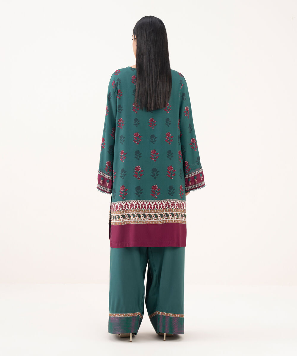 Women's RTW Linen Viscose Printed Green Straight Shirt